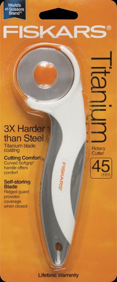 imageFiskars 60mm Rotary Cutter for Fabric with Ergonomic Loop Grip And Comfort Handle Titanium Rotary Fabric Cutter for Thick Materials Easy and Safe Blade Change Sewing Supplies and Quilting ToolsComfort Grip 45 mm