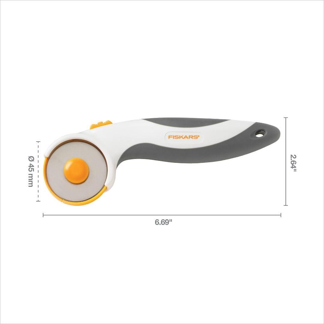 imageFiskars 60mm Rotary Cutter for Fabric with Ergonomic Loop Grip And Comfort Handle Titanium Rotary Fabric Cutter for Thick Materials Easy and Safe Blade Change Sewing Supplies and Quilting ToolsComfort Grip 45 mm
