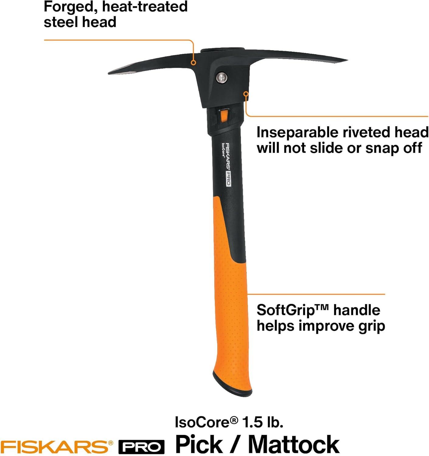 imageFiskars 8 lb Splitting Maul  36quot ShockAbsorbing Comfort Grip Handle  Rust Resistant Forged Steel Blade  Wood Splitter Maul for Hardwood  Split Wood for Campfires  Bushcraft GearPro IsoCore 15lb PickMattock
