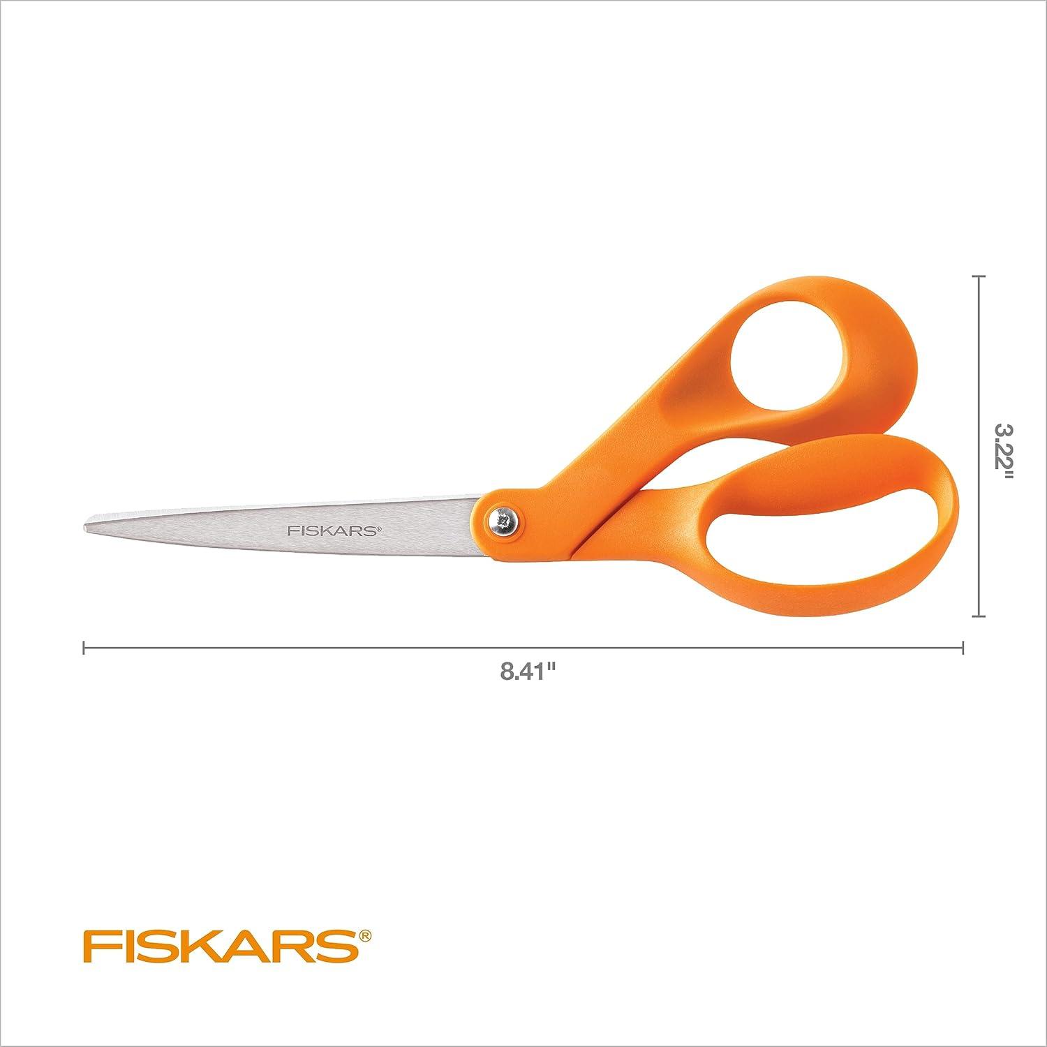 imageFiskars 8quot Original OrangeHandled Stainless Steel Scissors Ergonomic and Keeps Material Flat Sharp AllPurpose Paper and Fabric Scissors for Office Arts and CraftsOrangeHandled 8