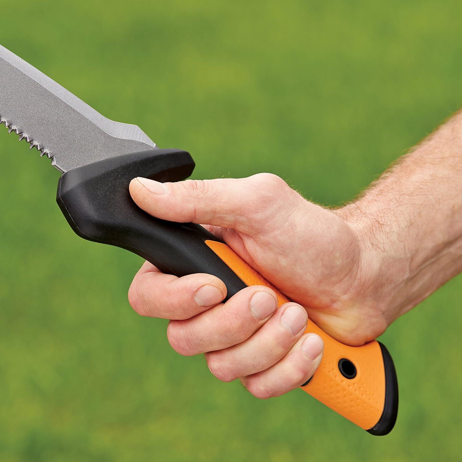 imageFiskars 9quot Brush Axe with Safety Sheath  Fixed Handle Curved Blade Branch Chopping Axe  Yard and Garden Tools  BlackOrangeBillhook Saw