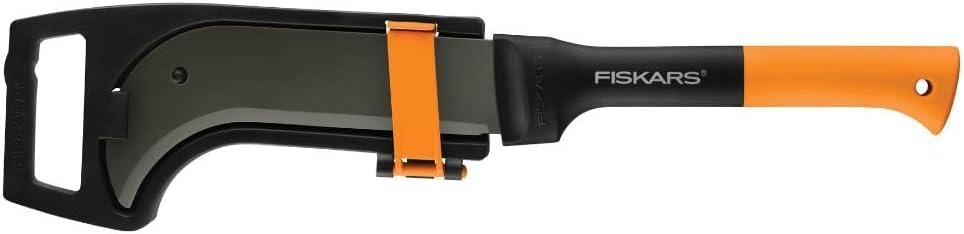 imageFiskars 9quot Brush Axe with Safety Sheath  Fixed Handle Curved Blade Branch Chopping Axe  Yard and Garden Tools  BlackOrangeBrush Axe