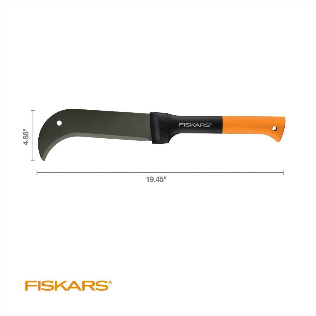 imageFiskars 9quot Brush Axe with Safety Sheath  Fixed Handle Curved Blade Branch Chopping Axe  Yard and Garden Tools  BlackOrangeBrush Axe