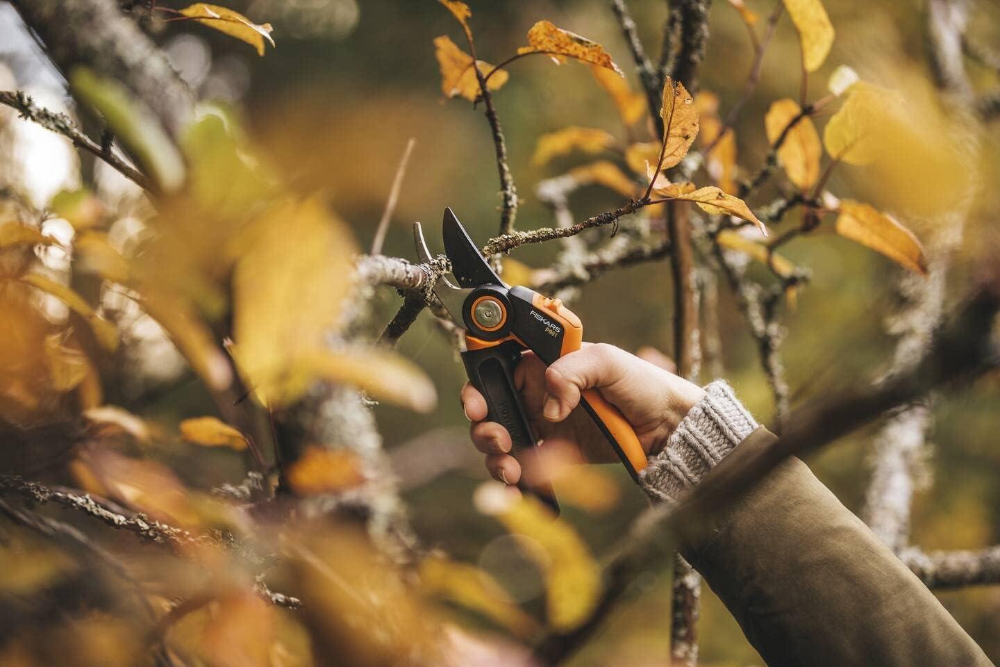 imageFiskars Bypass Garden Pruners L XSeries PowerGear P961 with Rolling Handle for Fresh Branches and Twigs NonStick Coated Stainless Steel Blades Length 222 cm BlackOrange 1057175Xseries P961