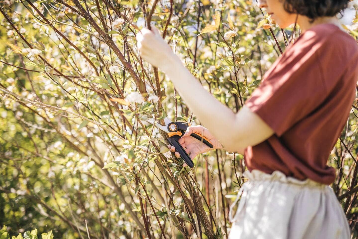 imageFiskars Bypass Garden Pruners L XSeries PowerGear P961 with Rolling Handle for Fresh Branches and Twigs NonStick Coated Stainless Steel Blades Length 222 cm BlackOrange 1057175Xseries P921