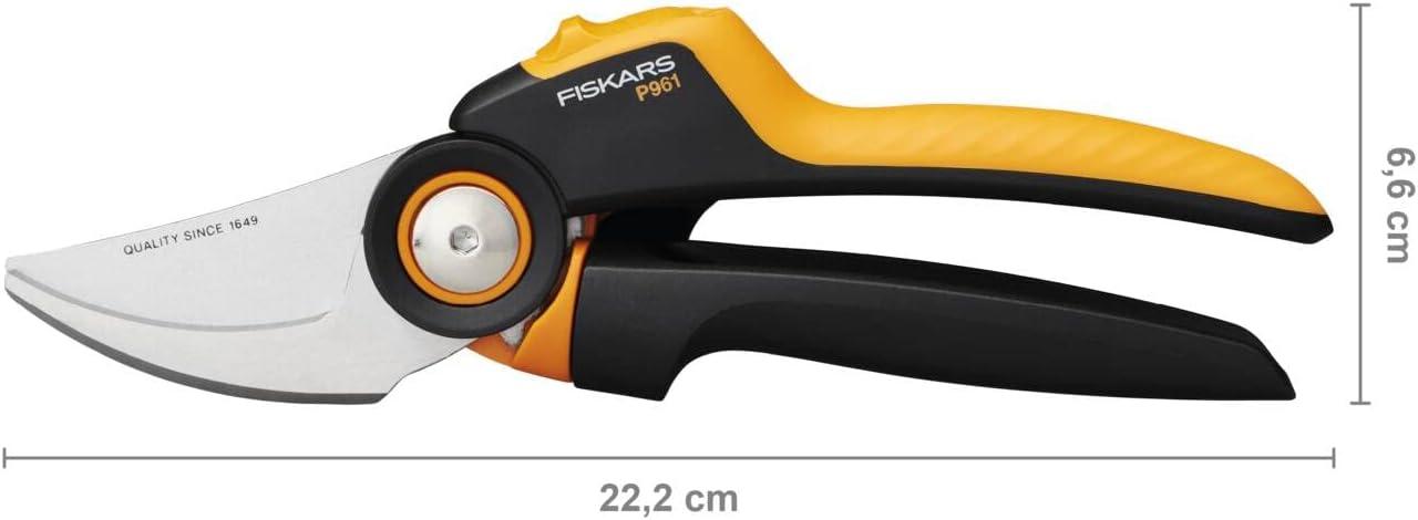 imageFiskars Bypass Garden Pruners L XSeries PowerGear P961 with Rolling Handle for Fresh Branches and Twigs NonStick Coated Stainless Steel Blades Length 222 cm BlackOrange 1057175Xseries P961