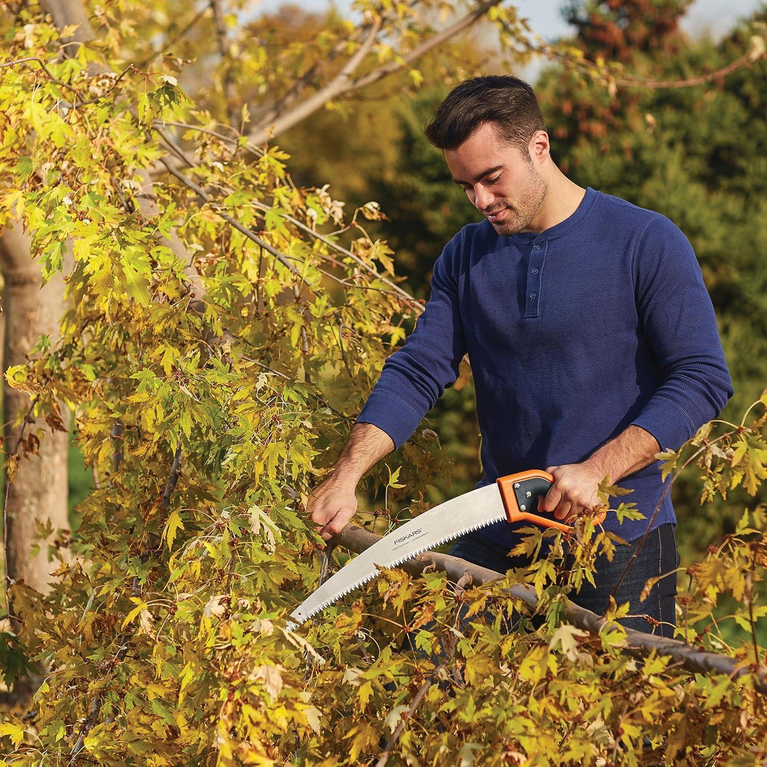 imageFiskars Hand Saw Folding Saw with Dual Position Locking Saw Blade for Overhand Cuts and Under Cuts and Power Tooth Blade with Triple Ground Teeth Soft Grip 10Inch Pruning SawDHandle Saw