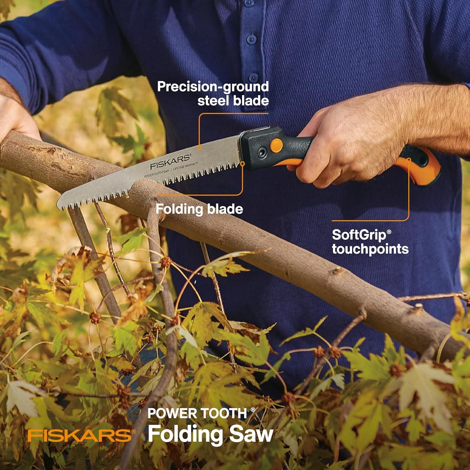 imageFiskars Hand Saw Folding Saw with Dual Position Locking Saw Blade for Overhand Cuts and Under Cuts and Power Tooth Blade with Triple Ground Teeth Soft Grip 10Inch Pruning SawClassic