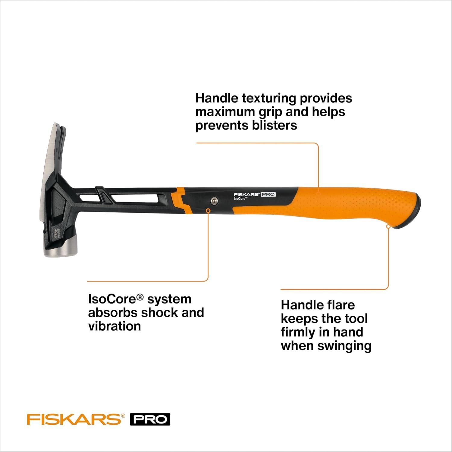 imageFiskars IsoCore 22 oz MilledFace Framing Claw Hammer with Shock Reduction 16 inIsoCore Framing Hammer 17 oz