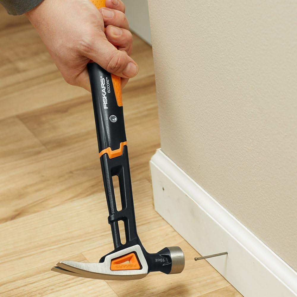 imageFiskars IsoCore 22 oz MilledFace Framing Claw Hammer with Shock Reduction 16 inRip Claw Finishing Hammer
