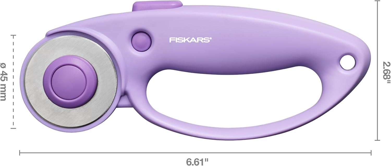 imageFiskars Loop Rotary Cutter Explore Collection Ultra Lilac PrecisionGround Steel Blade for Fabric Felt and Vinyl 45mm