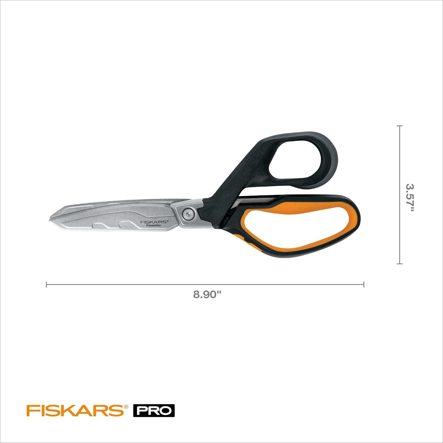 imageFiskars Pro PowerArc Shop Shears Heavy Duty Stainless Steel Scissor Industrial Grade Tool for Building and Construction 10 in OrangeBlackSerrated 8 in