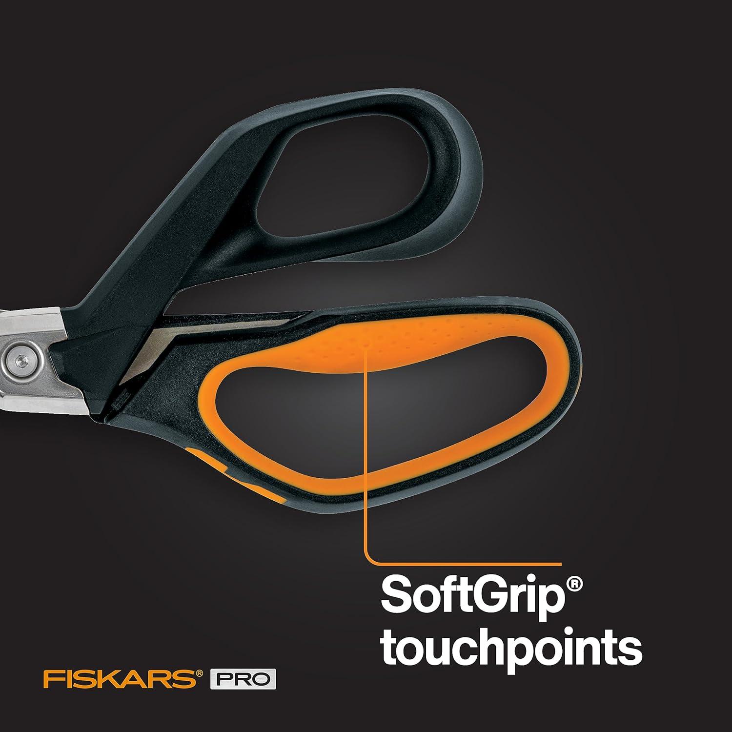 imageFiskars Pro PowerArc Shop Shears Heavy Duty Stainless Steel Scissor Industrial Grade Tool for Building and Construction 10 in OrangeBlackSerrated 8 in