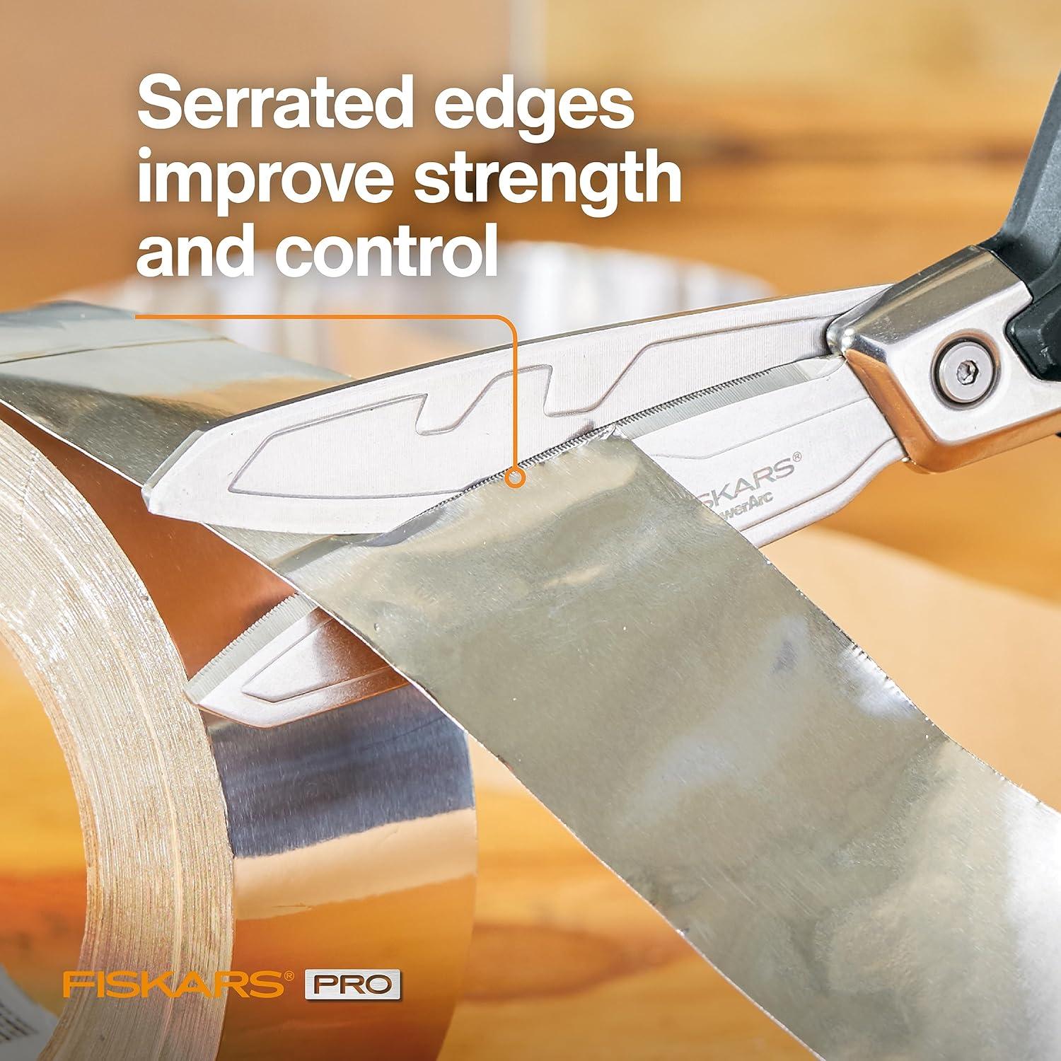 imageFiskars Pro PowerArc Shop Shears Heavy Duty Stainless Steel Scissor Industrial Grade Tool for Building and Construction 10 in OrangeBlackSerrated 8 in