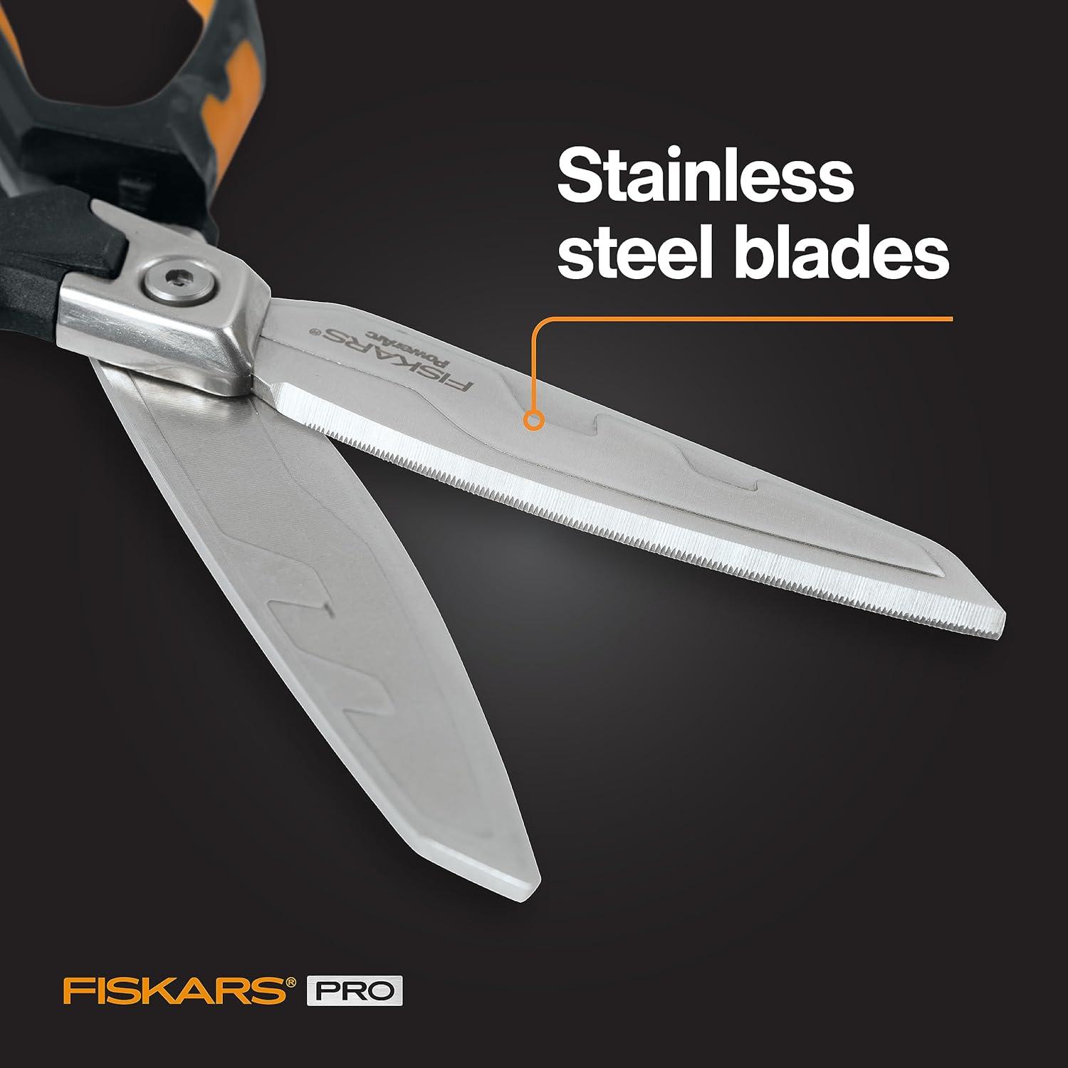 imageFiskars Pro PowerArc Shop Shears Heavy Duty Stainless Steel Scissor Industrial Grade Tool for Building and Construction 10 in OrangeBlackSerrated 8 in