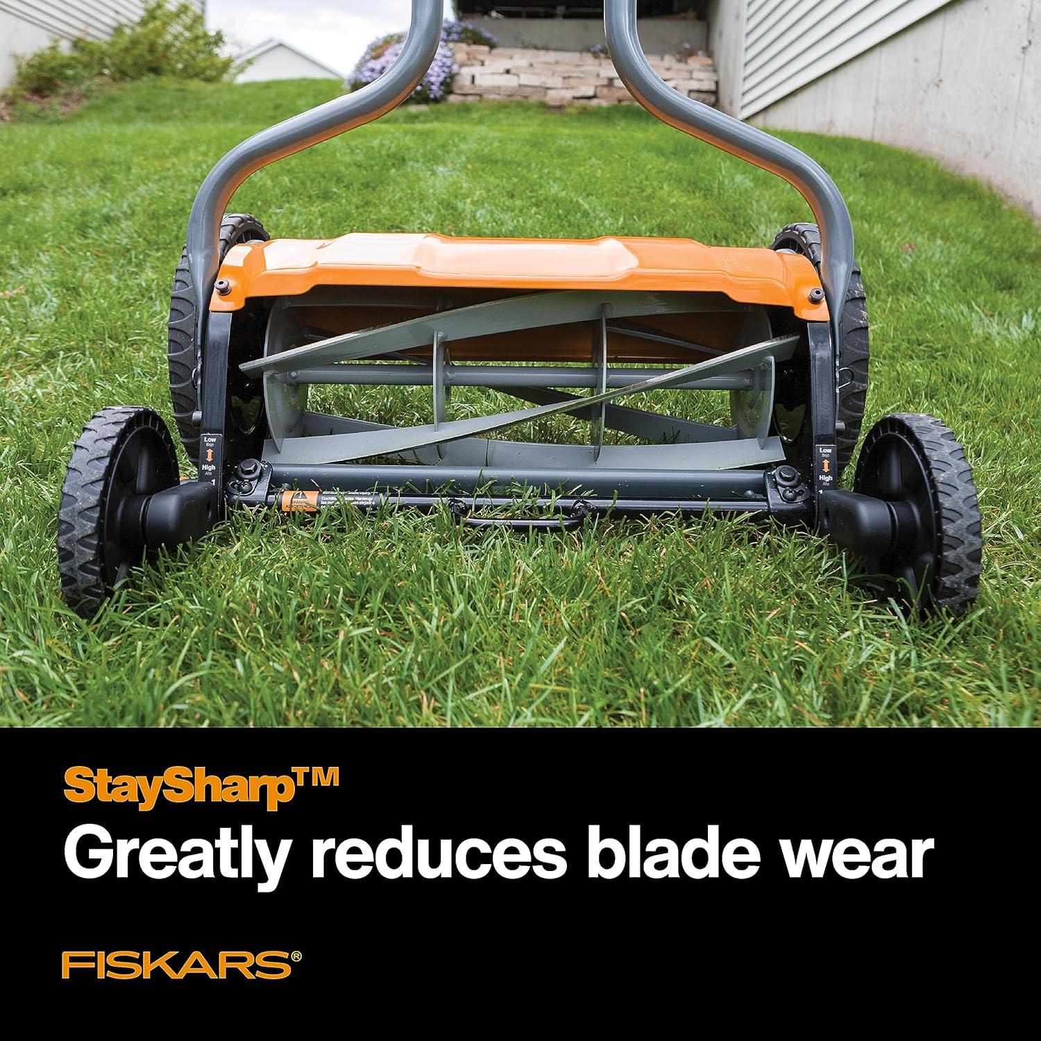 imageFiskars Push Mower  18quot Cut Width Manual Reel Mower with No Motor  Grass Cutter with Steel Blades that Stay Sharp  EcoFriendly Lawn CareMower 17