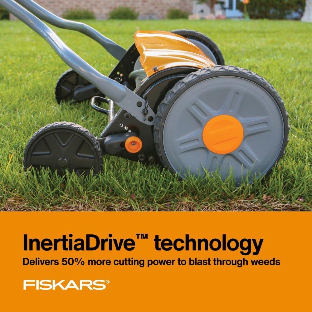 imageFiskars Push Mower  18quot Cut Width Manual Reel Mower with No Motor  Grass Cutter with Steel Blades that Stay Sharp  EcoFriendly Lawn CareMower 17