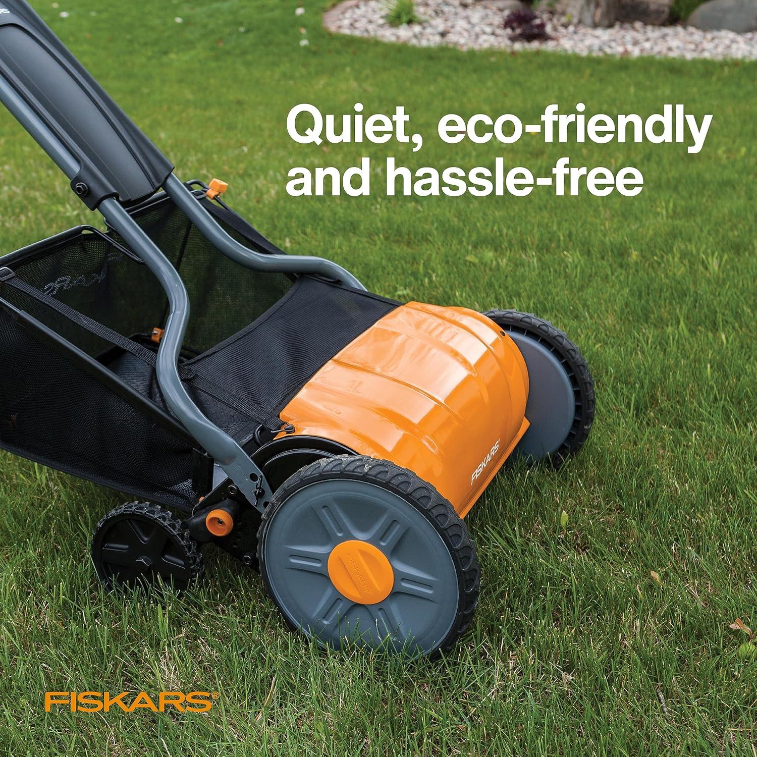 imageFiskars Push Mower  18quot Cut Width Manual Reel Mower with No Motor  Grass Cutter with Steel Blades that Stay Sharp  EcoFriendly Lawn CareMower 17