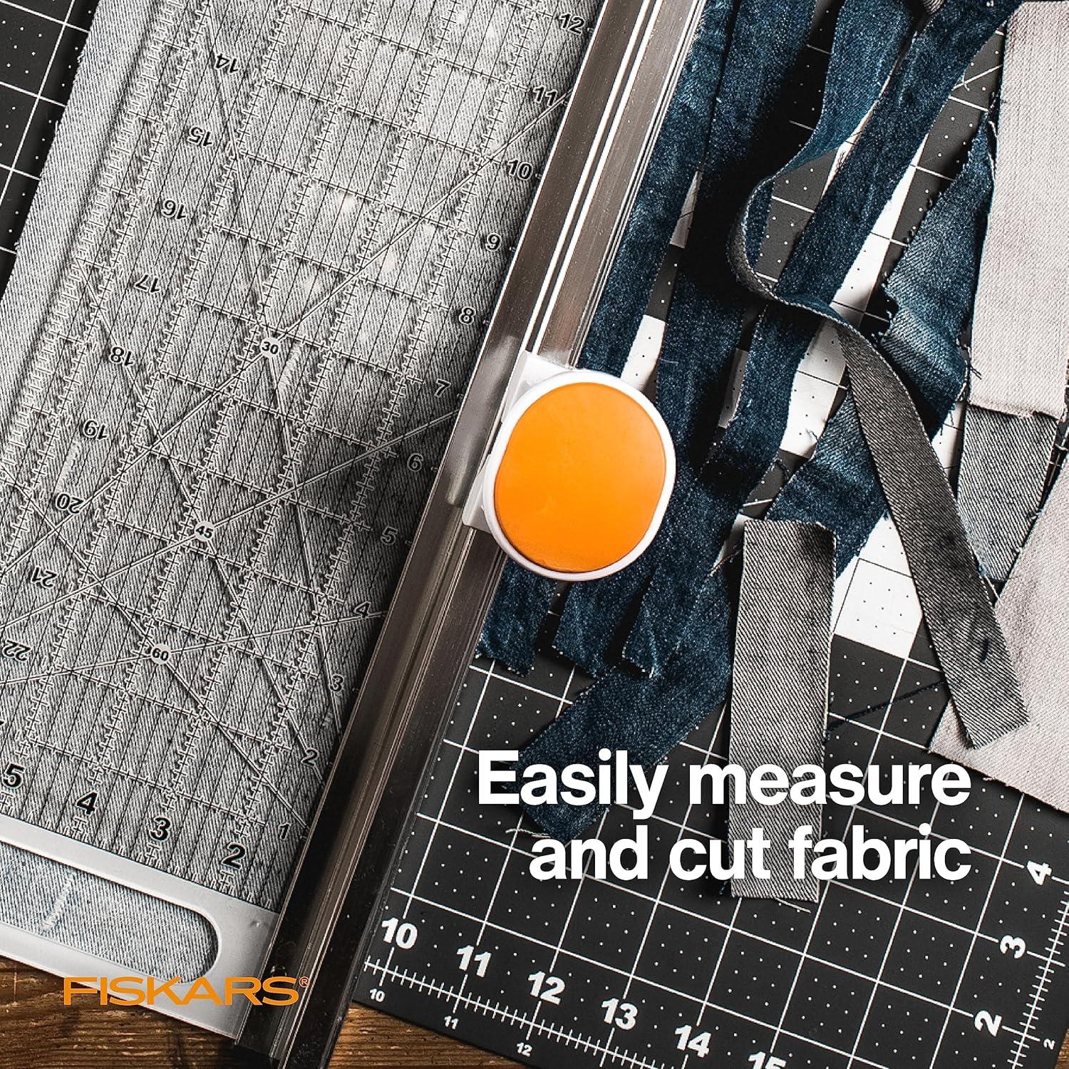 imageFiskars Rotary Cutter and Ruler Combo  24quotL x 6quotW Fabric Cutter with Gridlines  Craft Supplies  Gray  Clear