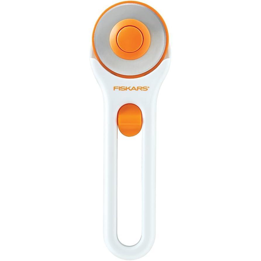 imageFiskars 45mm Rotary Cutter for Fabric Premium Steel Stick Fabric Cutter Cuts Through Multiple Layers Right and Left Handed Easy and Safe Blade Change Arts and Crafts Sewing and Quilting ToolsSteel