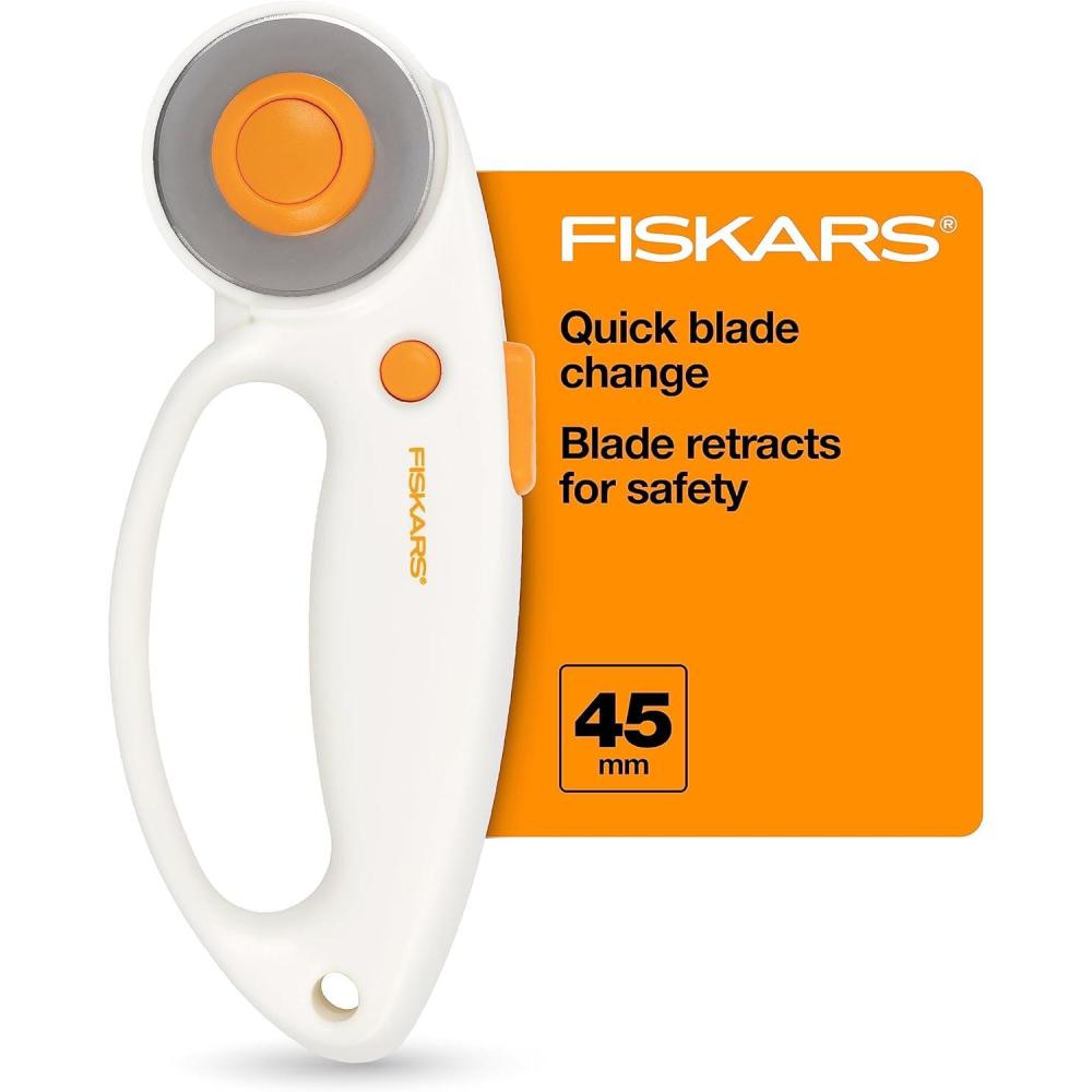 imageFiskars 45mm Rotary Cutter for Fabric with Ergonomic Loop Grip Premium Steel Rotary Fabric Cutter Blade for Precise Cuts Arts and Crafts Sewing Supplies and Quilting Tools
