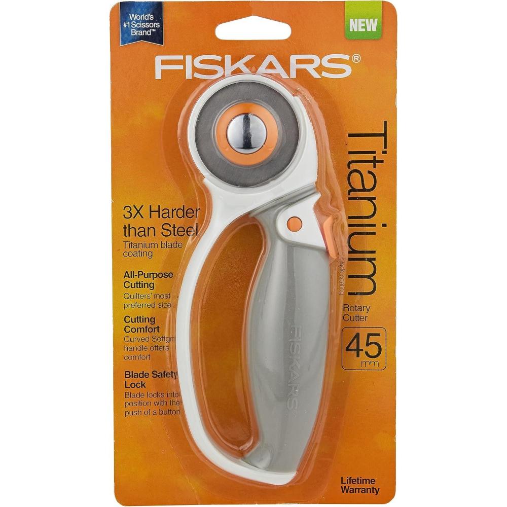 imageFiskars 60mm Rotary Cutter for Fabric with Ergonomic Loop Grip And Comfort Handle Titanium Rotary Fabric Cutter for Thick Materials Easy and Safe Blade Change Sewing Supplies and Quilting ToolsComfort Loop