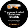 imageFiskars 60mm Rotary Cutter for Fabric with Ergonomic Loop Grip And Comfort Handle Titanium Rotary Fabric Cutter for Thick Materials Easy and Safe Blade Change Sewing Supplies and Quilting ToolsEasy Change Trigger