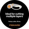 imageFiskars 60mm Rotary Cutter for Fabric with Ergonomic Loop Grip And Comfort Handle Titanium Rotary Fabric Cutter for Thick Materials Easy and Safe Blade Change Sewing Supplies and Quilting ToolsQuick Change Titanium