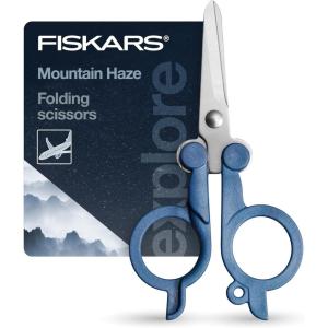 imageFISKARS Folding Travel Scissors  TSACompliant and Portable  Stainless Steel Blades and Blue HandlesMountain Haze