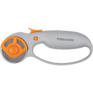 imageFiskars 45mm Rotary Cutter for Fabric Premium Steel Stick Fabric Cutter Cuts Through Multiple Layers Right and Left Handed Easy and Safe Blade Change Arts and Crafts Sewing and Quilting Toolssteel and orange