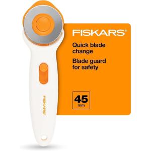 imageFiskars 45mm Rotary Cutter for Fabric Premium Steel Stick Fabric Cutter Cuts Through Multiple Layers Right and Left Handed Easy and Safe Blade Change Arts and Crafts Sewing and Quilting ToolsPremium Stick