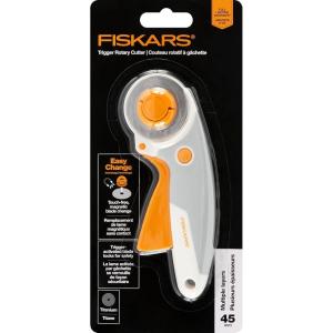 imageFiskars 60mm Rotary Cutter for Fabric with Ergonomic Loop Grip And Comfort Handle Titanium Rotary Fabric Cutter for Thick Materials Easy and Safe Blade Change Sewing Supplies and Quilting ToolsEasy Change Trigger