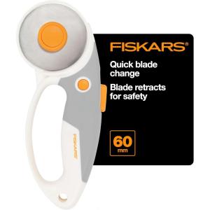 imageFiskars 60mm Rotary Cutter for Fabric with Ergonomic Loop Grip And Comfort Handle Titanium Rotary Fabric Cutter for Thick Materials Easy and Safe Blade Change Sewing Supplies and Quilting ToolsPremium 60mm