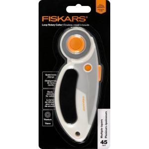 imageFiskars 60mm Rotary Cutter for Fabric with Ergonomic Loop Grip And Comfort Handle Titanium Rotary Fabric Cutter for Thick Materials Easy and Safe Blade Change Sewing Supplies and Quilting ToolsQuick Change Titanium