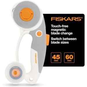 imageFiskars 60mm Rotary Cutter for Fabric with Ergonomic Loop Grip And Comfort Handle Titanium Rotary Fabric Cutter for Thick Materials Easy and Safe Blade Change Sewing Supplies and Quilting ToolsEasy Change DuoLoop