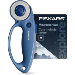 imageFiskars 60mm Rotary Cutter for Fabric with Ergonomic Loop Grip And Comfort Handle Titanium Rotary Fabric Cutter for Thick Materials Easy and Safe Blade Change Sewing Supplies and Quilting ToolsMountain Haze