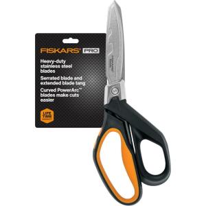 imageFiskars Pro PowerArc Shop Shears Heavy Duty Stainless Steel Scissor Industrial Grade Tool for Building and Construction 10 in OrangeBlackSerrated 8 in