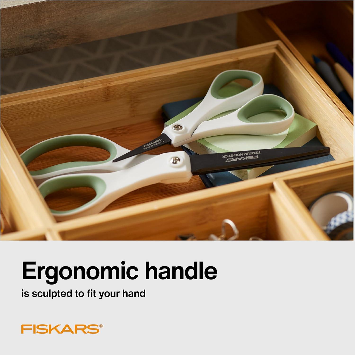 imageFiskars All Purpose Scissors 2Pack  High Performance and Designed for Comfort and Cutting Sticky Materials  Sharp to Cut But Soft to Hold  Perfect for Everyday the Office and Arts ampamp Crafts2 Pack