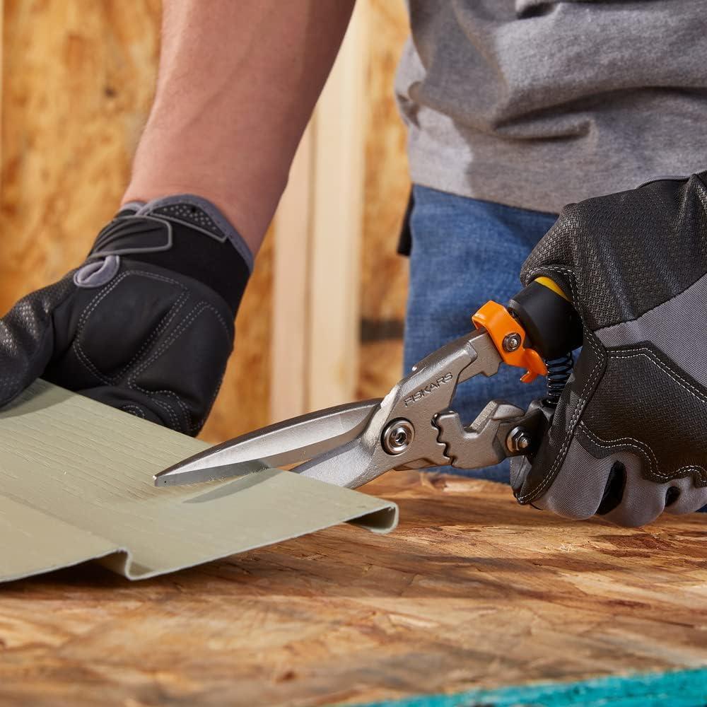 imageFiskars Pro PowerGear Aviation Snips Heavy Duty Stainless Steel Shop Scissor Industrial Grade Tool for Building and Construction 3quot Cut Length
