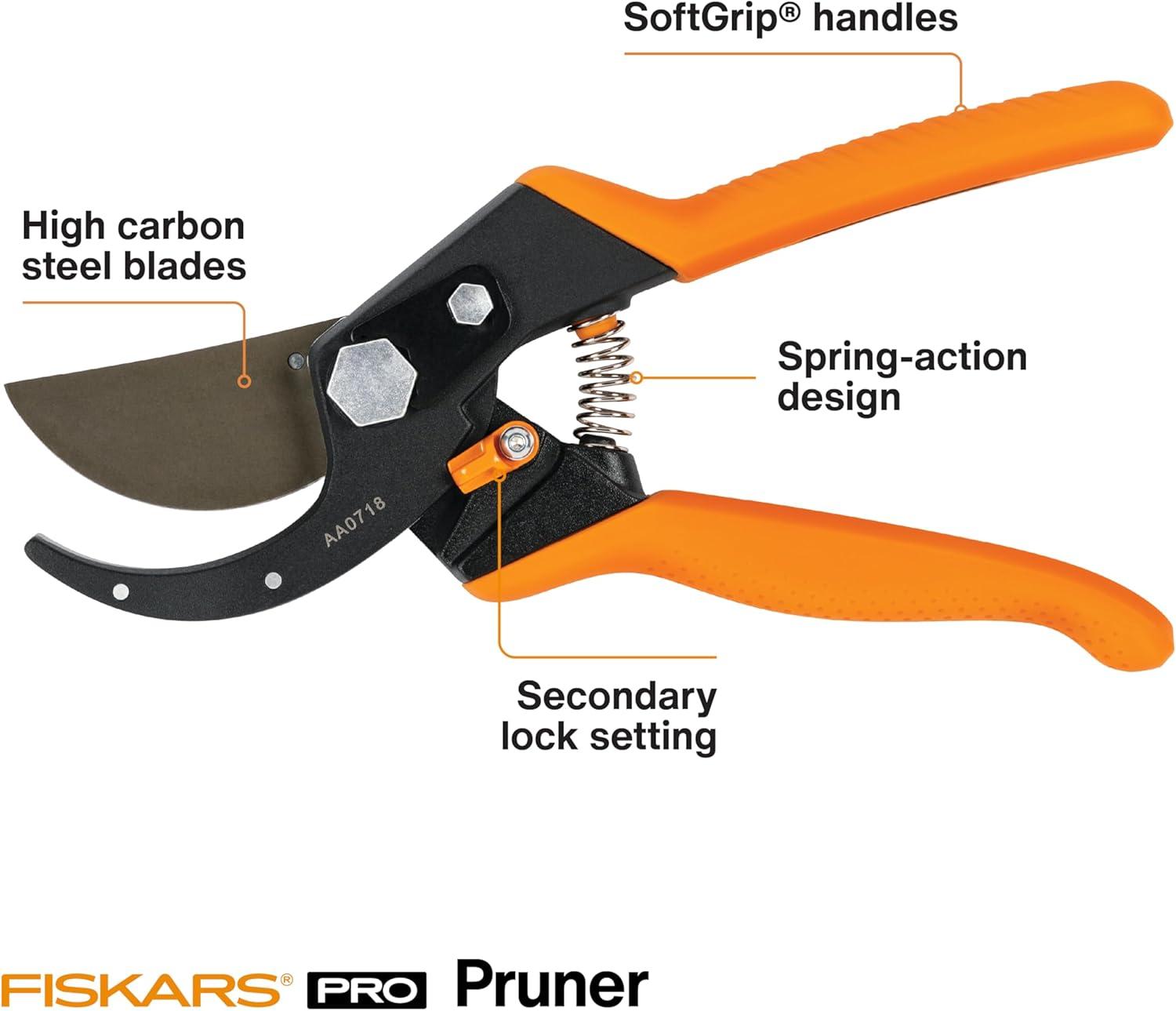 imageFiskars Pro Pruner Shears Garden Clippers Gardening Scissors with Sharp NonStick Steel Rust Resistant Blade