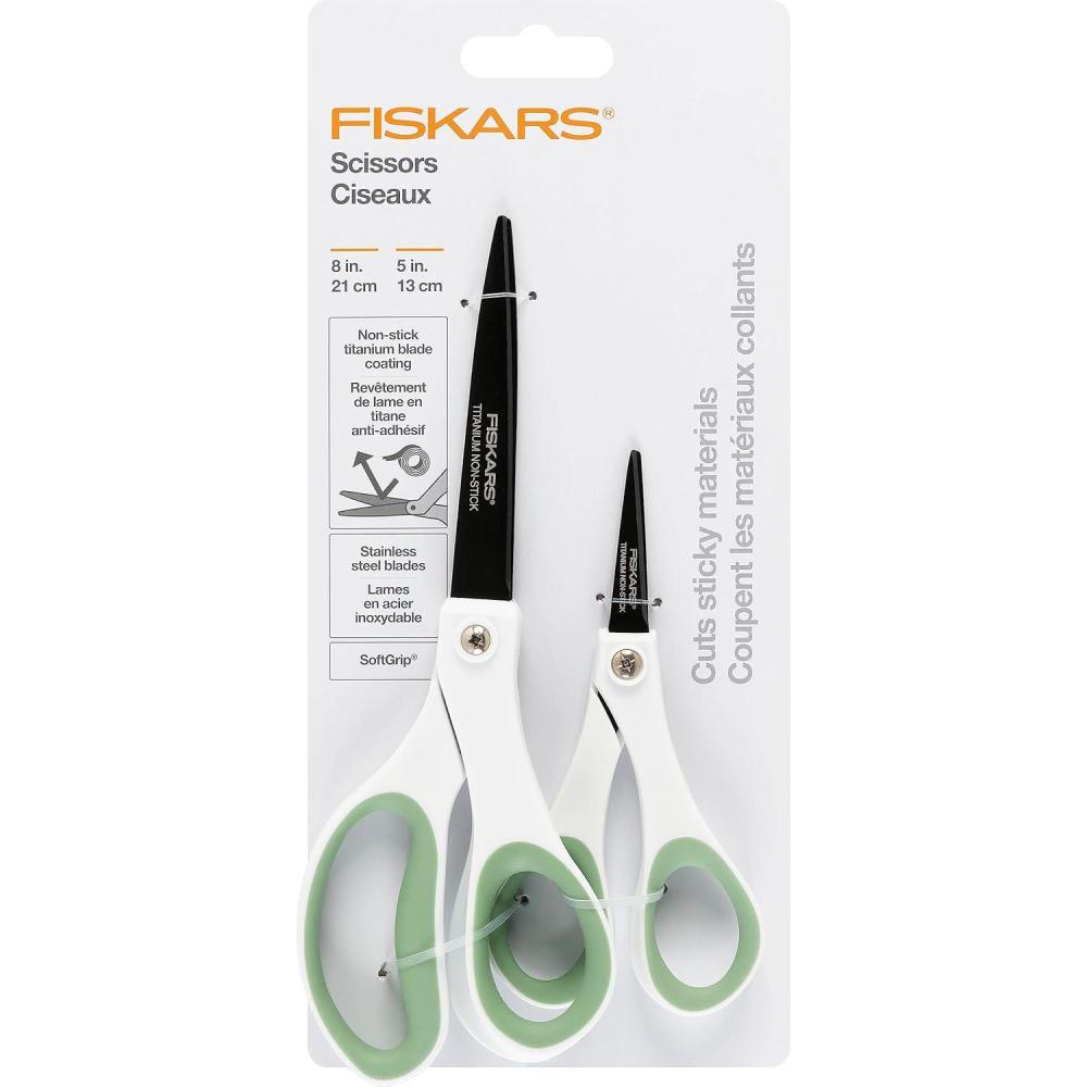 imageFiskars All Purpose Scissors 2Pack  High Performance and Designed for Comfort and Cutting Sticky Materials  Sharp to Cut But Soft to Hold  Perfect for Everyday the Office and Arts ampamp Crafts2 Pack
