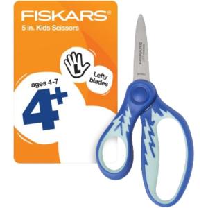 imageFiskars 5quot Softgrip LeftHanded PointedTip Scissors for Kids Ages 47 LeftHanded Scissors for School or Crafting Back to School Supplies Blue LightningBlue Lightning