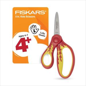 imageFiskars 5quot Softgrip LeftHanded PointedTip Scissors for Kids Ages 47 LeftHanded Scissors for School or Crafting Back to School Supplies Blue LightningRed Lightning