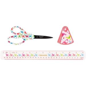 imageFiskars Kids 3Piece School Set with NonStick Scissors Ruler and Pencil Sharpener Fun Llamas Pattern School Supplies for Ages 12