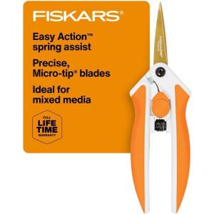 imageFiskars Easy Action 8quot Titanium Scissors  Stainless Steel Fabric and Mixed Media Scissors  Arts and Crafts  OrangeWhite6 Inch