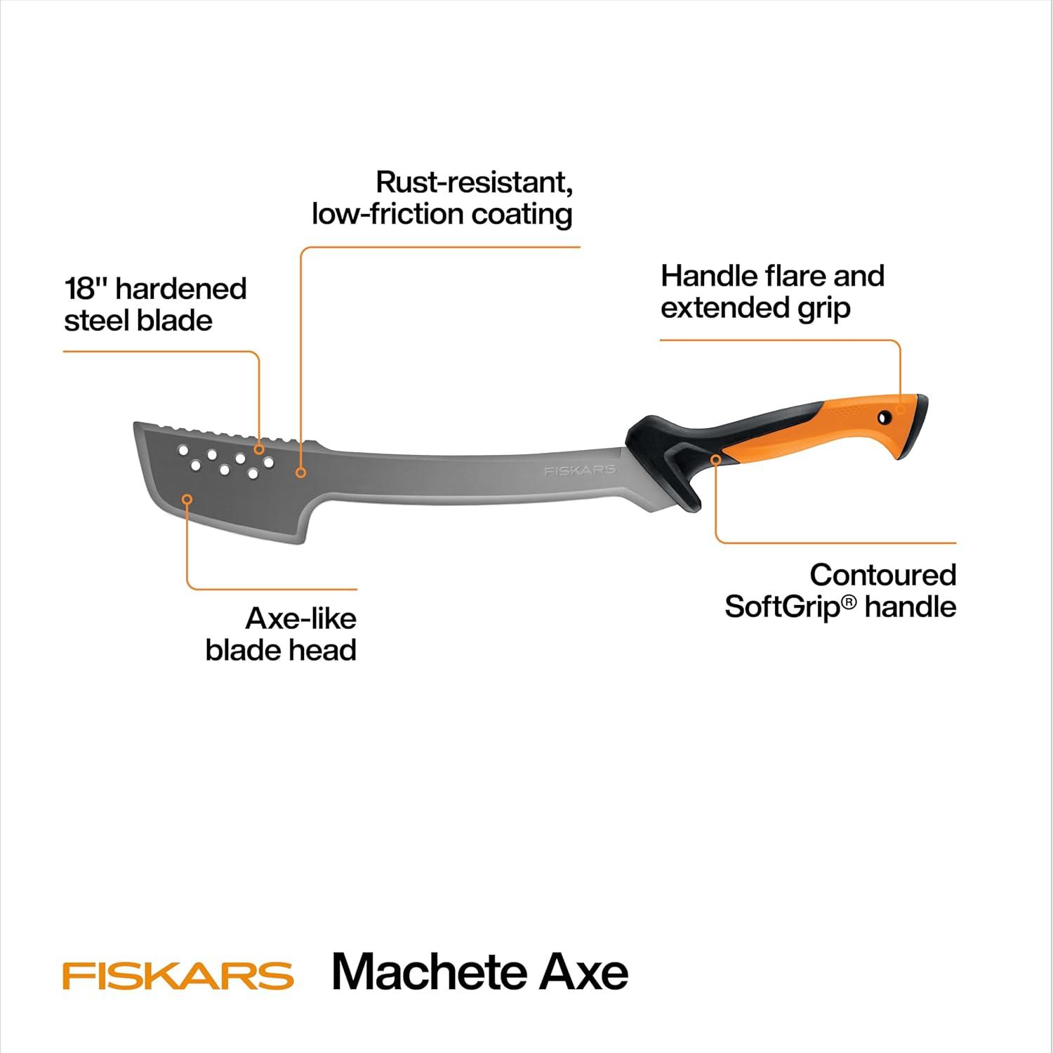 imageFiskars Machete Knife Machete For Cutting Trees Heavy Duty 18Inch Bushcraft Axe Branch Cutter with RustResistant and LowFriction Blade Coating and Nylon Sheath