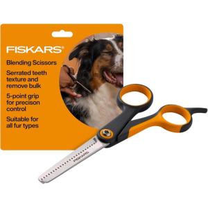 imageFiskars Pet Blending Scissors Dog and Cat Grooming Scissors Serrated Teeth for Thinning ampamp SoftGrip Handle 65 OrangeBlack