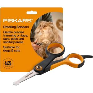 imageFiskars Pet Detailing Scissors Dog ampamp Cat Grooming Scissors Rounded Tips ampamp SoftGrip Handle for Delicate Areas 55 OrangeBlack