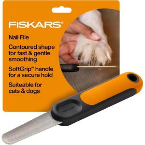 imageFiskars Pet Nail File Cat and Dog Nail File Contoured Shape ampamp SoftGrip Handle for Smooth Finishing 725 OrangeBlack