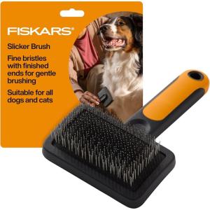 imageFiskars Pet Slicker Brush Cat and Dog Brush for Shedding Fine Bristles ampamp SoftGrip Handle for Gentle Grooming 65 OrangeBlack